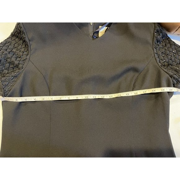Halmode Womens Sheath Dress Beaded Sleeve Button Back Black Size 16 Petite - Picture 5 of 6